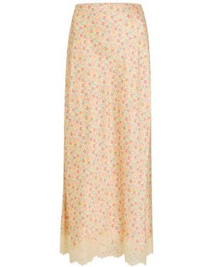 RIXO London Matilde Floral-Print Satin Midi Skirt - Natural