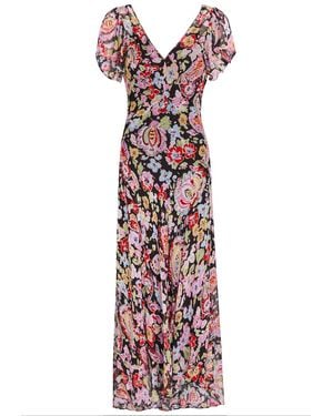 RIXO London Bexley Metallic Floral Chiffon Maxi Dress - Red
