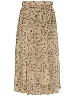 Brunello Cucinelli Lynx-Print Silk-Organza Midi Skirt - Natural