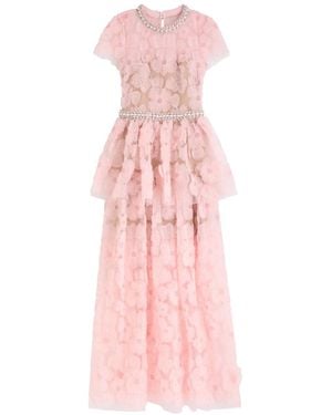 Self-Portrait Embellished Floral Tulle Maxi Dress - Pink
