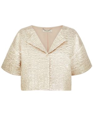 Emilia Wickstead Enna Cropped Metallic Seersucker Jacket - Natural