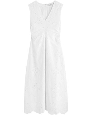 Veronica Beard Aven Broderie Anglaise Cotton Midi Dress - White