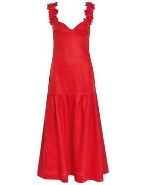 ANDRES OTALORA Ser Arte Floral-Appliquéd Linen Midi Dress - Red