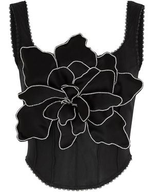 Mach & Mach Lotus Blossom Stretch-organza Corset Top - Black
