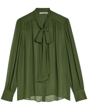 Alice + Olivia Thayer Tie Neck Georgette Blouse - Green