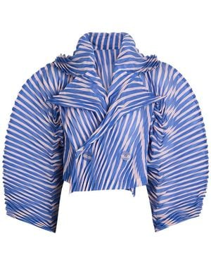 Issey Miyake Striped Pleated Woven Jacket - Blue