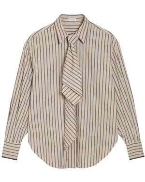 Brunello Cucinelli Striped Tie Cotton-Poplin Shirt - Natural