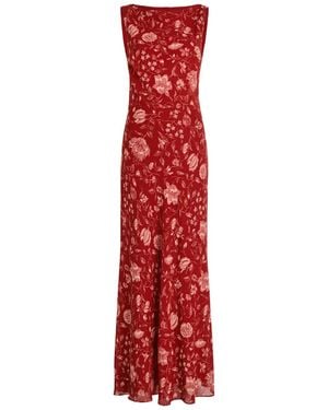 Reformation Prescott Floral-Print Chiffon Maxi Dress - Red