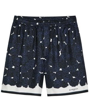 Givenchy Floral-Print Silk Shorts - Blue