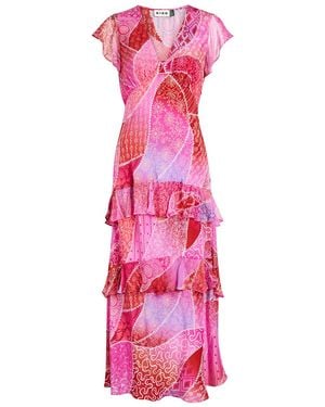 RIXO London Meena Patterned Silk-Chiffon Midi Dress - Pink