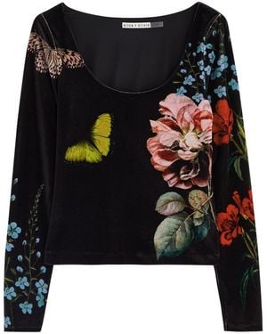 Alice + Olivia Delaina Scoop Neck Longsleeve Top - Black