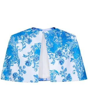 Emilia Wickstead Virginie Floral-Print Taffeta Cape - Blue