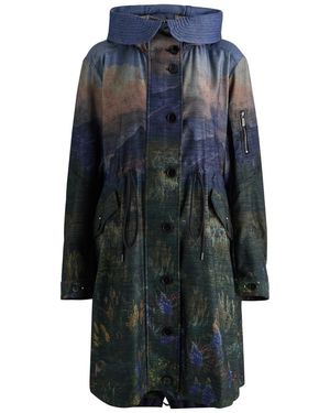 High Obsess Printed Layered Twill Coat - Blue