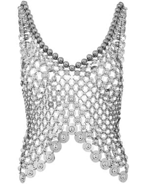 Rabanne Disc Link Metal Cropped Top - Grey