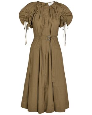 3.1 Phillip Lim Ruched Belted Cotton-Poplin Midi Dress - Green