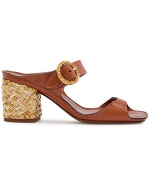 Zimmermann Solena 65 Leather And Raffia Mules - Brown