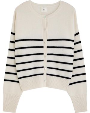 Almada Label Coco Striped-Intarsia Cashmere Cardigan - White