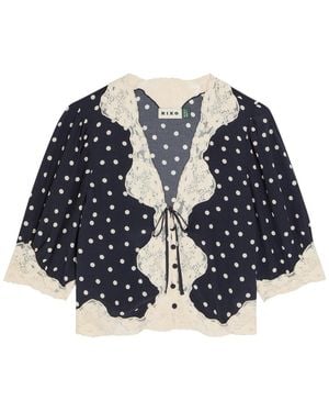 RIXO London Ursula Polka Dot Crepe De Chine Top - Blue