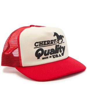 CHERRY LA Quality Logo-Print Woven Trucker Cap - Red