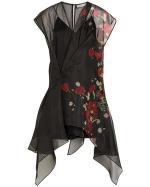 KHAITE Merith Floral-Print Ruffled Silk Mini Dress - Black