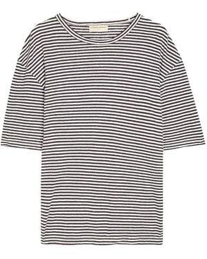 Officine Generale Elden Striped Cotton And Linen-Blend T-Shirt - Blue