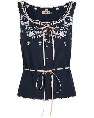 RIXO London Cassara Embroidered Cotton Top - Blue