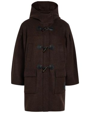 Ganni Logo-Appliquéd Hooded Wool-Blend Peacoat - Black