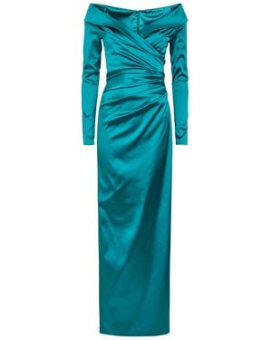 Talbot Runhof Off-The-Shoulder Gathered Satin Maxi Dress - Blue