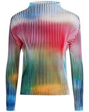 Issey Miyake Pleated Printed Woven Top - Pink