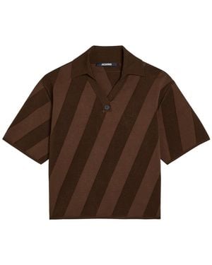 Jacquemus Le Polo Maille Striped Close-Knit Polo Shirt - Brown