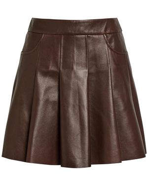Nour Hammour Pleated Leather Mini Skirt - Brown