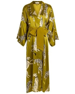 Olivia Von Halle Queenie Printed Silk Robe - Yellow