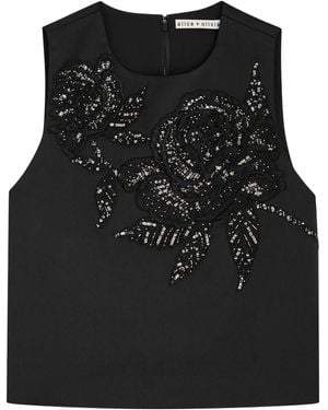 Alice + Olivia Amal Embellished Satin Top - Black