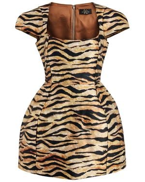 De La Vali Faun Tiger-Print Satin Mini Dress - Brown