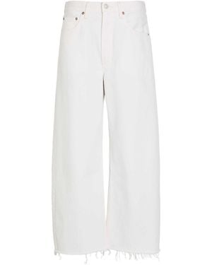 Agolde Low Curve Frayed Barrel-Leg Jeans - White