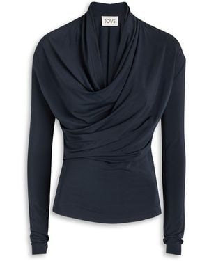 TOVE Fina Draped Stretch-Jersey Top - Blue