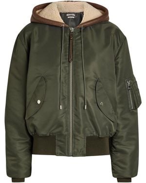 JW Anderson Shearling And Leather-Trim Hooded Shell Bomber Jacket - Green
