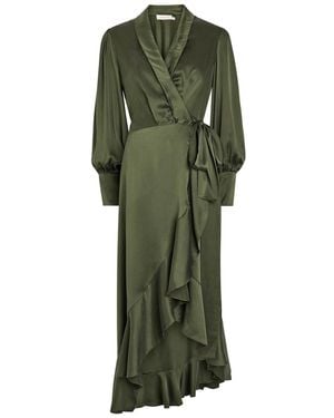 Zimmermann Silk-Satin Midi Wrap Dress - Green