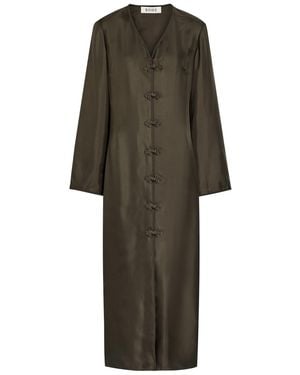 Rohe Mandarin-Closure V-Neck Silk Midi Dress - Green
