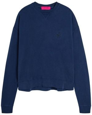 The Elder Statesman Daily Logo-Embroidered Cotton And Cashmere-Blend Sweatshirt - Blue