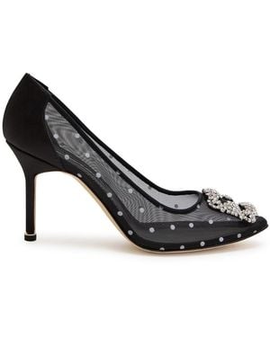 Manolo Blahnik Hangisi 90 Polka-Dot Mesh Court Shoes - Black