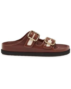 Birkenstock Arizona Bold Canvas And Leather Sliders - Brown