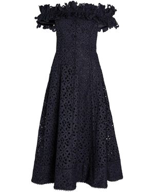 Rebecca Vallance Antalya Embroidered Off-The-Shoulder Cotton Midi Dress - Blue