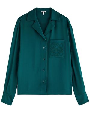 Loewe Anagram-Embroidered Silk-Satin Blouse - Green