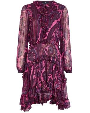 Etro Paisley-Print Silk-Chiffon Mini Dress - Purple