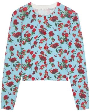 Alice + Olivia Carson Floral Print Stretch-Cotton Cardigan - Blue