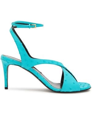 KHAITE Liria 75 Cross-Over Ostrich Leather Sandals - Blue