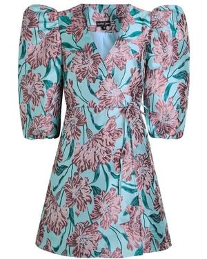 Sister Jane Deco Bloom Floral-Jacquard Woven Mini Wrap Dress - Blue