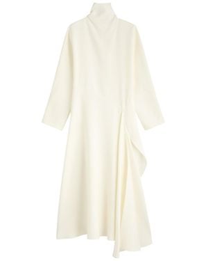 Alaïa Draped Asymmetric Silk-Blend Midi Dress - White