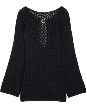 Away That Day Bimini Open-Knit Cotton Mini Dress - Black